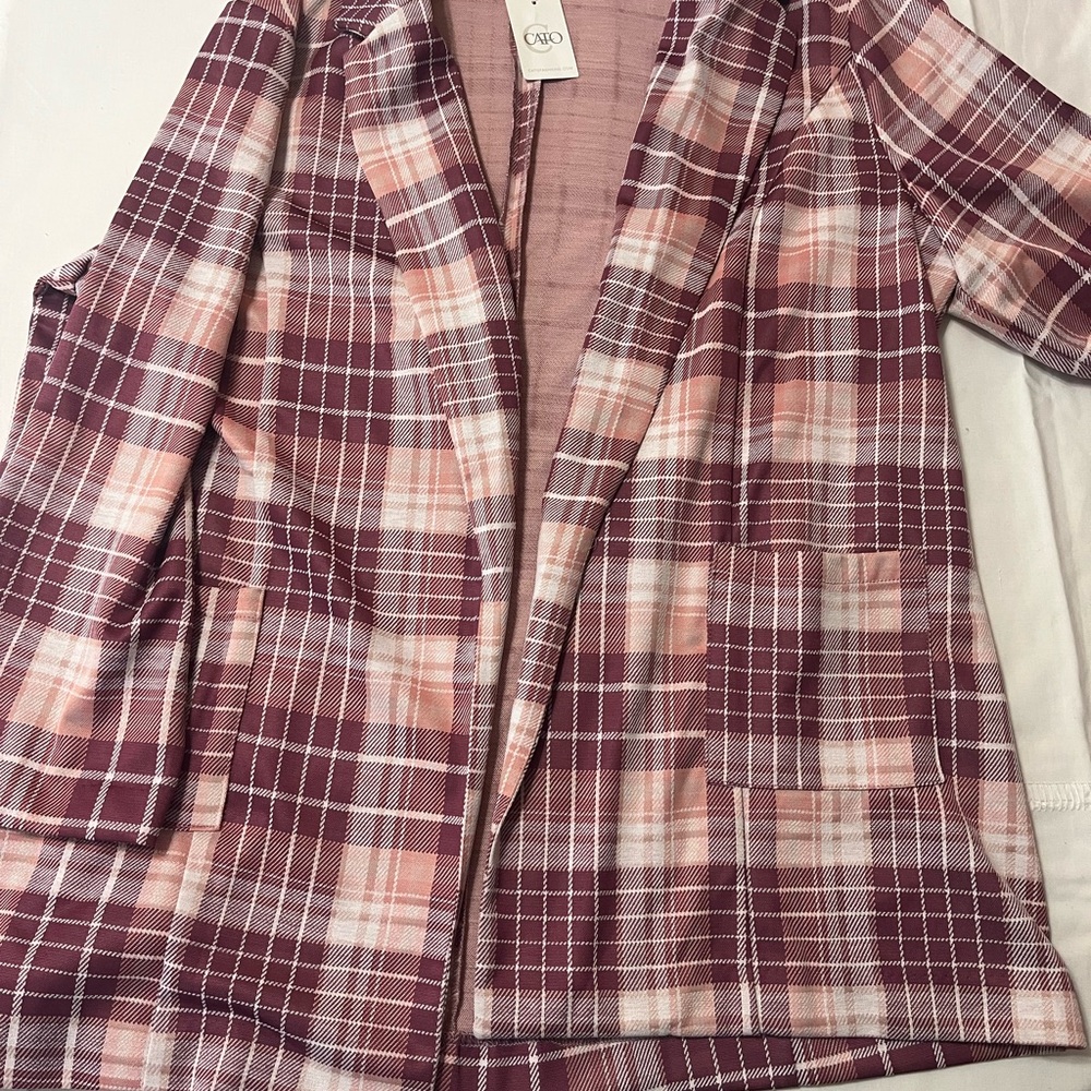 Cato Burgundy and Pink Plaid Blazer